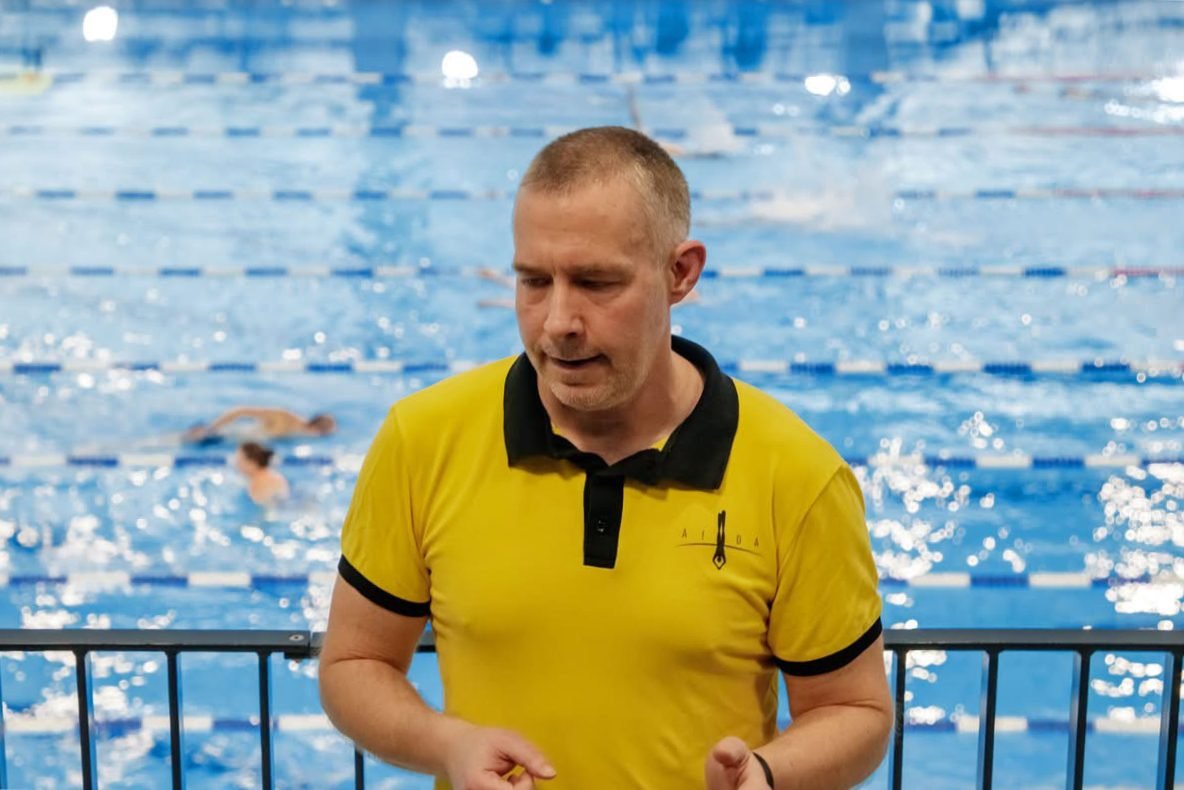 Panoramic view of freedivers training in open water
